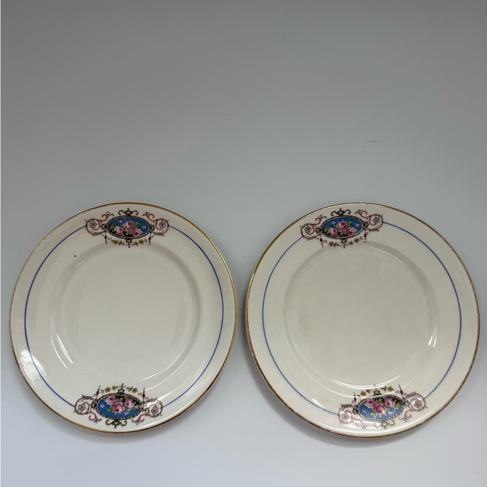 Mount Clemens Mildred China Pink Roses With Gold Trim Plates Lot of 2